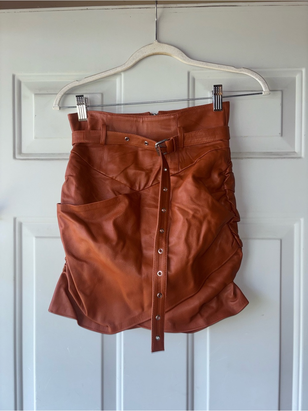 Camila Coelho leather ruched belted skirt size XS